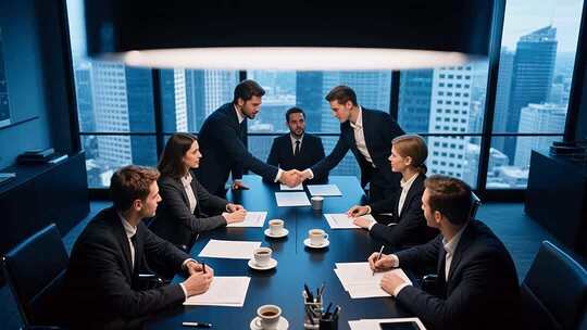商务人士办公室会议握手场景