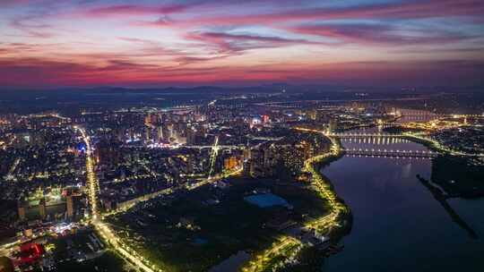 航拍江西抚州城市夜景延时镜头