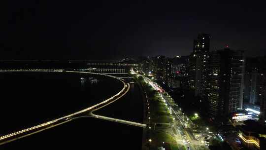 广东珠海城市夜景交通航拍