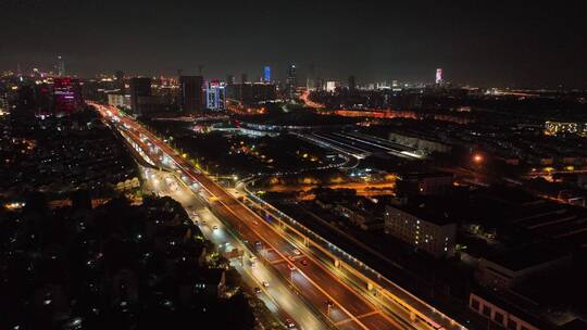 沪闵高架夜景航拍