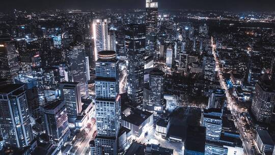 航拍南京新街口夜景城市延时