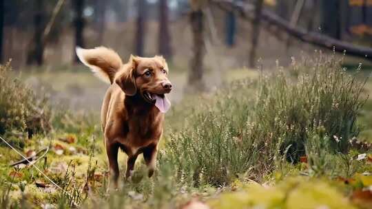 户外草地奔跑的小狗