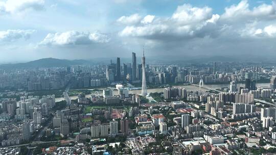 广州城市地标繁华中轴珠江新城蓝天白云视频素材模板下载