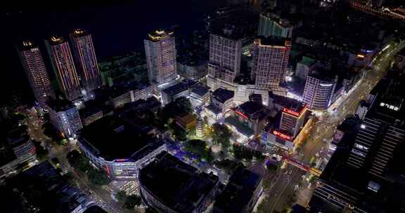 四川省泸州市市区航拍夜景