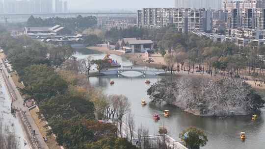 航拍四川广汉金雁湖湿地公园