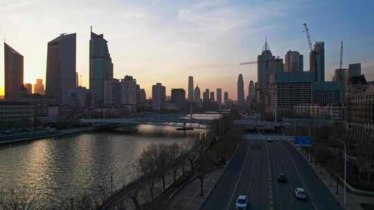 天津海河风景小白楼CBD城市风光航拍