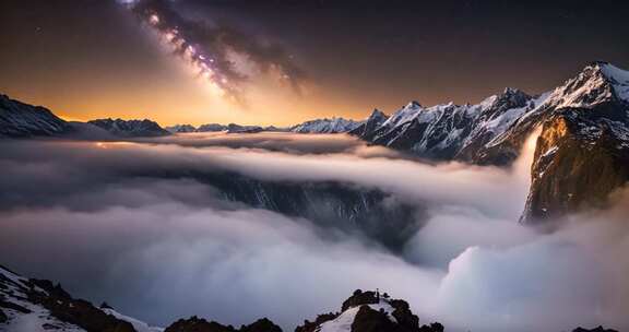 雪山云海星空壮丽景观