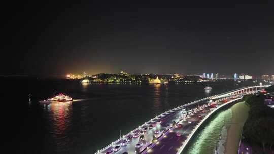 福建厦门鼓浪屿夜景航拍