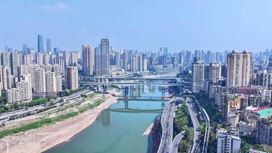 航拍重庆地标建筑城市城市轻轨交通