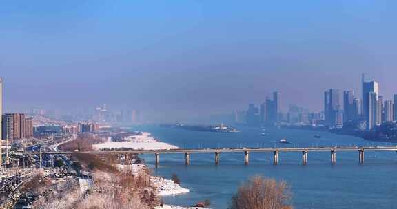 长沙橘子洲雪景航拍