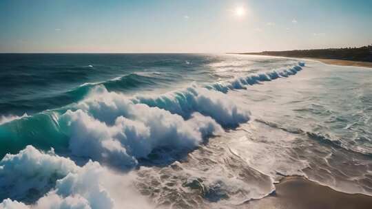 海边海浪拍打沙滩景象