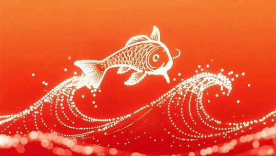 红色背景粒子效果金鱼动画
