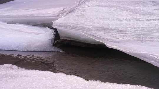 初春 冰雪融化 解冻 冰层 流水 融冰 河流