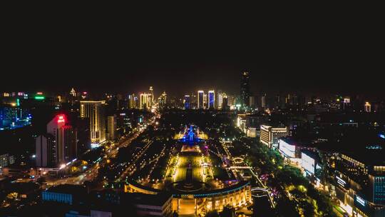 济南泉城广场夜景航拍4K