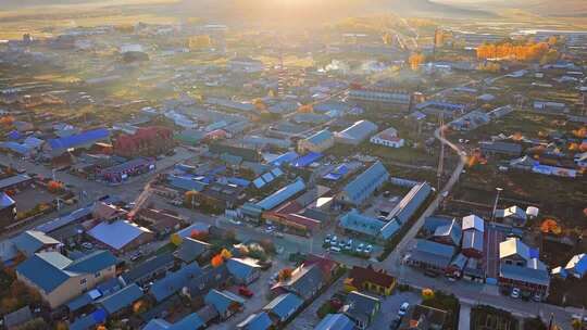 内蒙古恩和俄罗斯族民族乡秋天清晨航拍