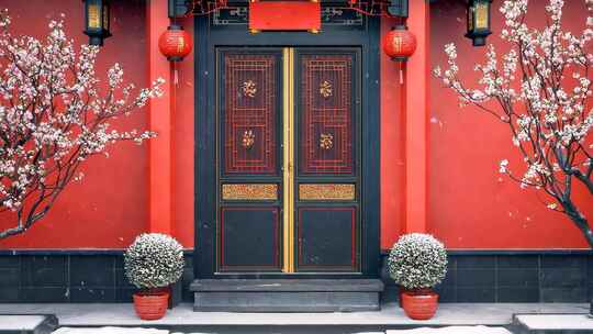 红墙雪韵中式红墙 红墙雪景红墙门庭背景