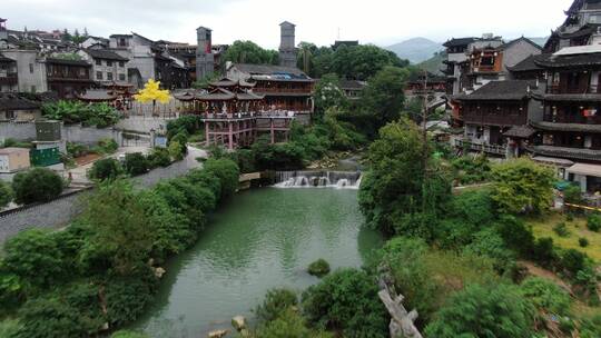 航拍湖南湘西芙蓉镇景区