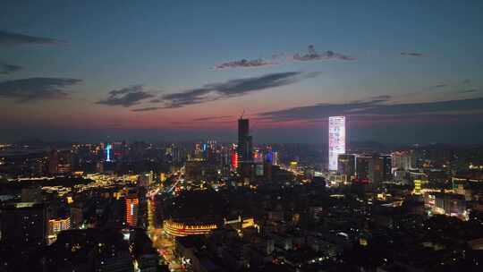 航拍徐州主城区苏宁广场淮海路夜景