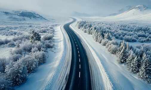 【4K高清】雪域公路道路雪景冬天唯美景色