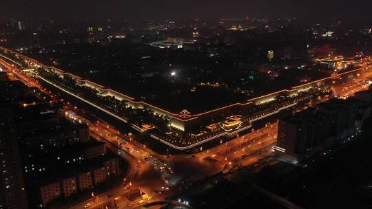 陕西 西安 城墙东北角 航拍 4K夜景视频素材模板下载