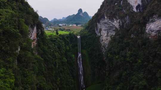 广西百色通灵大峡谷大落差瀑布高空航拍