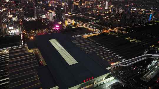 郑州东站轨道交通高楼大厦城市夜景环绕