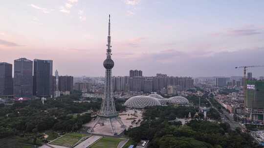 佛山电视塔日落晚霞夜景航拍延时