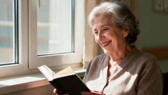 窗边老人安静阅读书籍