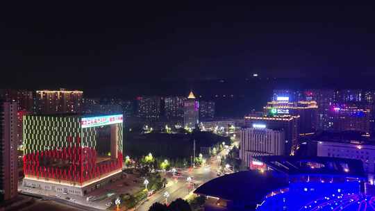 陕西宝鸡城市夜景灯光交通航拍