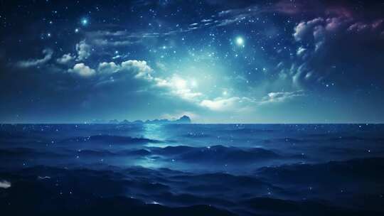 夜晚的海上景色和星空流云