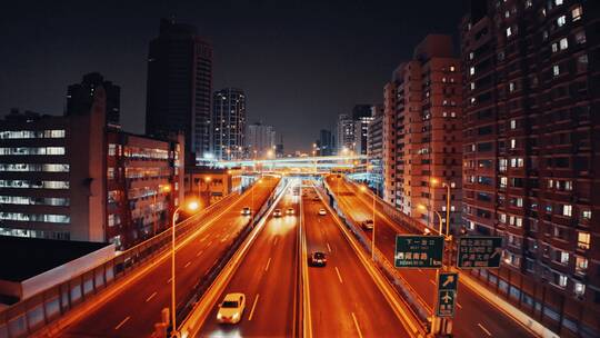 繁华上海南北高架夜景航拍