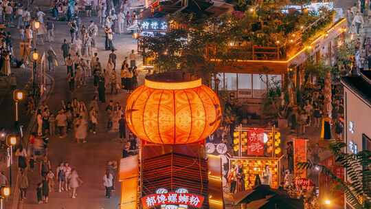 柳州国庆节期间窑埠古镇夜景人流延时