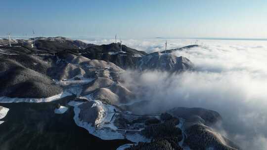 广西全州天湖雪景平流雾