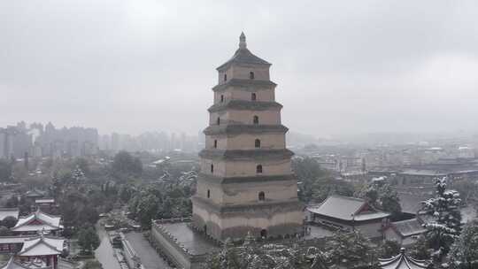 雪中的西安大雁塔雪景