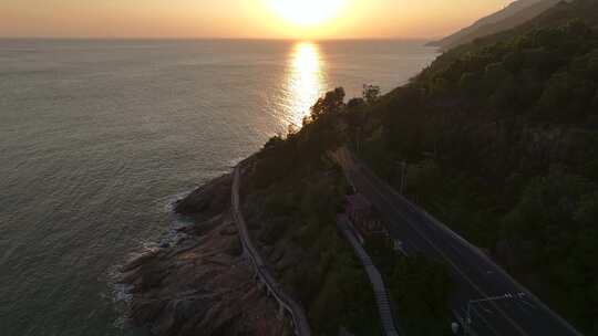 广东汕头南澳岛海丝文化广场日落海滨风光