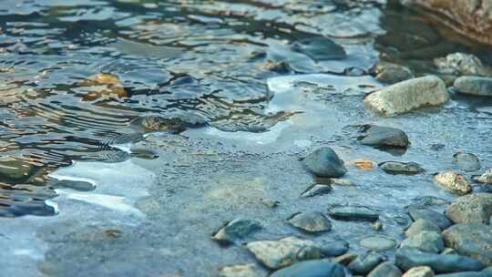 湖泊湖水湖边结冰