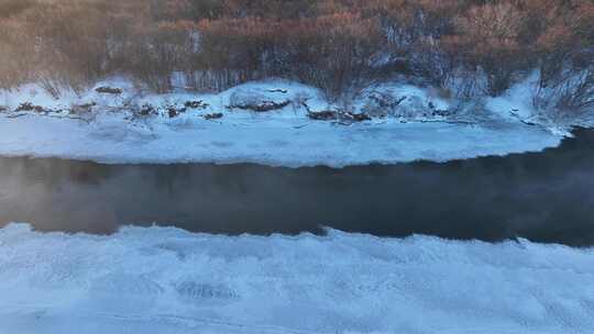 航拍呼伦贝尔冬季风光海拉尔河湿地雪景