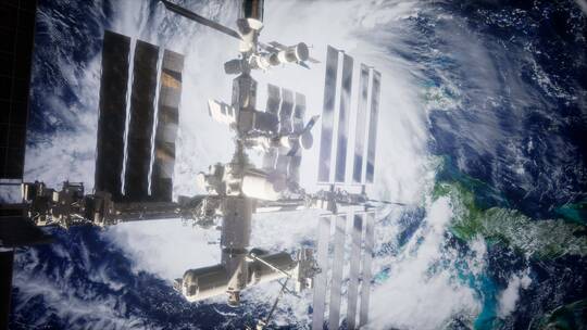国际空间站正在绕地球运行视频素材模板下载