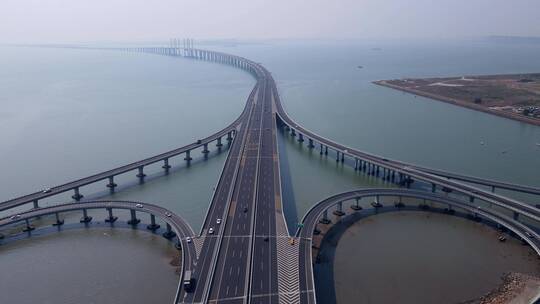 4k 航拍青岛胶州湾跨海大桥高速公路特写