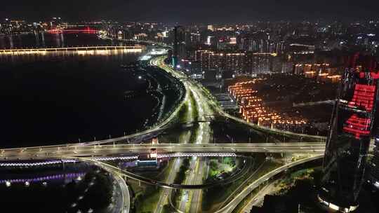 江西南昌城市立交桥夜景交通航拍