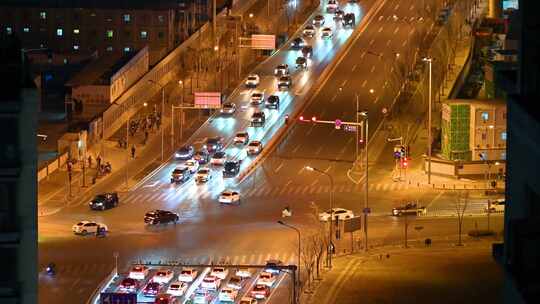北京城市街道交通高视角夜景