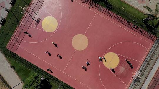 篮球场篮球比赛打球活动无人机航拍素材