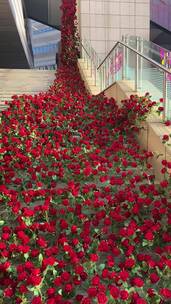 济南商场浪漫拍照装置，玫瑰瀑布