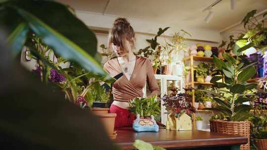 女人，花店，植物园，植物