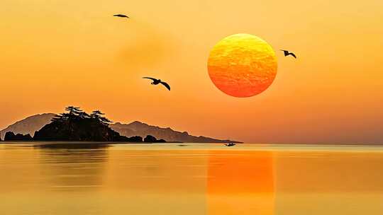 海岸日出晨曦美景海浪拍岸金色阳光海天一色