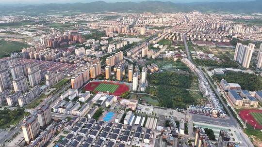 傍晚航拍江西省抚州市金溪县美丽县城