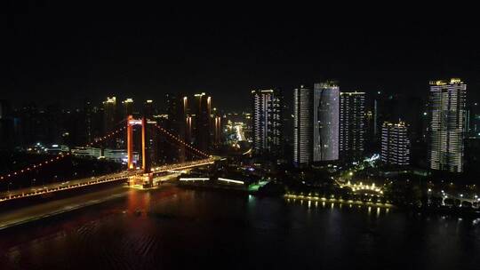 航拍湖北武汉长江夜景