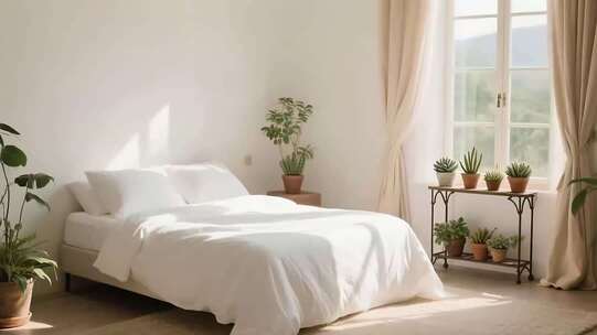 简约卧室室内绿植布置场景