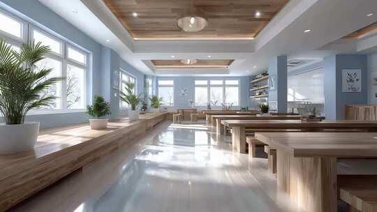 明亮采光与绿植点缀的现代化休闲餐厅