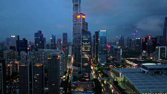 深圳福田CBD大湾区平安大厦夜景蓝调航拍